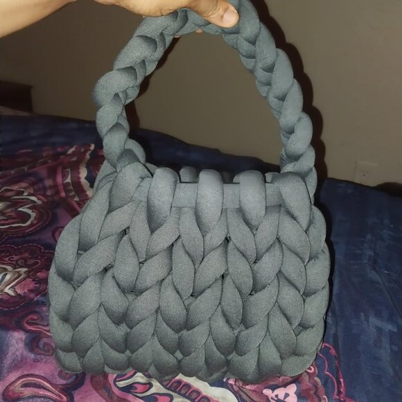 Neiman Marcus Orange Handmade Woven Knit Satchel Purse - Picture 1 of 3